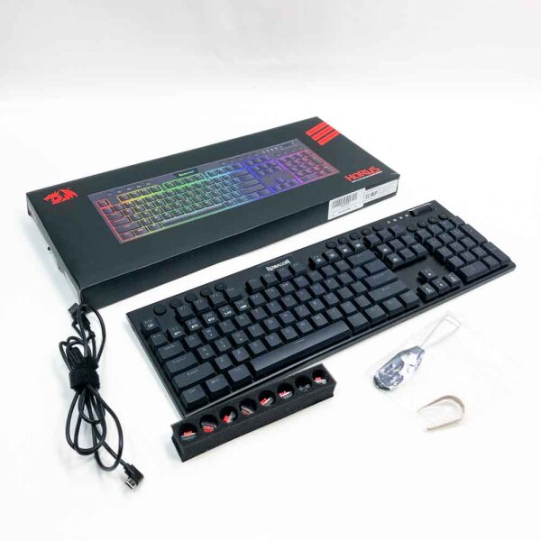 Redragon K618 Horus Mechanical RGB keyboard, Bluetooth/2.4GHz/wired tri-mode flat keys gaming keyboard with wireless connection, dedicated media control and linear red switch