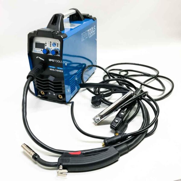 IPOTOOLS MIG-160ER inverter welding machine MIG MAG - protective gas welding machine with 160 amps also suitable for FLUX/cored wire and electrodes/E-hand/digital display/IGBT/230V