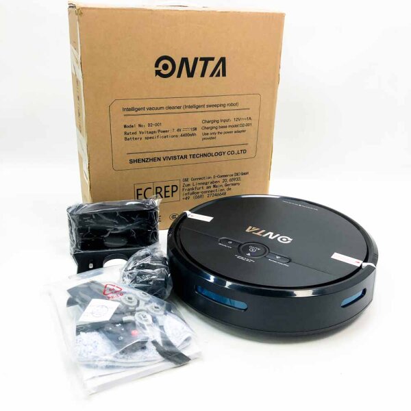 Onta vacuum robot with wiping function, WLAN vacuum cleaner robot with self -loaded, 2500pa suction power, duration 150min, Alexa and app control, fall protection, ideal for animal hair, hard floors and carpets