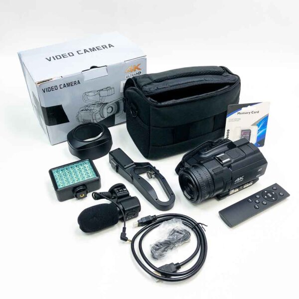Videokamera 4K Neueste Autofokus Video Camcorder 48MP 60FPS 30X Digitalzoom-Camcorder Full Hd mit mikrofon,LED-Fülllicht,4500mAh Akku, Handstabilisator und Haubeund 64G