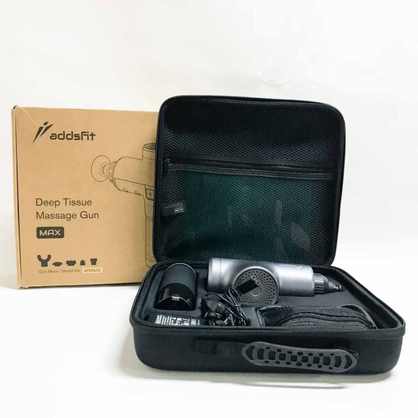 Massagepistole addsfit® Massage Gun Tiefengewebe Massagegerät drahtloses Massagegerät Muskel Massagegerät elektrisch mit 5 Massageköpfen und 9 einstellbaren für Nacken Schulter Rücken (Schwarz)