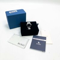 BUREI Herren Uhren Analoge Quarzuhr Schwarz Zifferblatt mit Datumsanzeige Silber-Armband Watch for Men