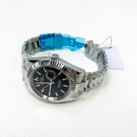 BUREI Herren Uhren Analoge Quarzuhr Schwarz Zifferblatt mit Datumsanzeige Silber-Armband Watch for Men