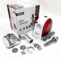 Edihome, meat grinder electric, with sausage filler, multifunctional with 3 cutting plates (red/white)