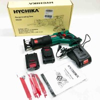 Säbelsäge, HYCHIKA 18V Akku-Reciprosäge mit 2x2.0Ah Batterien, mit variabler Drehzahl von 0 bis 2800 RPM, 4 Sägeblätter, Schnellladegerät, LED Licht, Ideal zum Schneiden von Holz und Metall