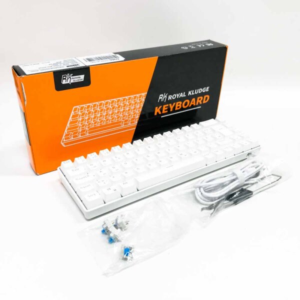 RK61 Mechanische Gaming-Tastatur, 2,4 GHz Kabellose/Bluetooth/Verkabelte 60% Mechanische Tastatur 61 Tasten, Hot-Swap-fähiger Roter Schalter mit RGB-Beleuchtung, Kompatibel für Win/Mac, Weiß (QWERTZ)