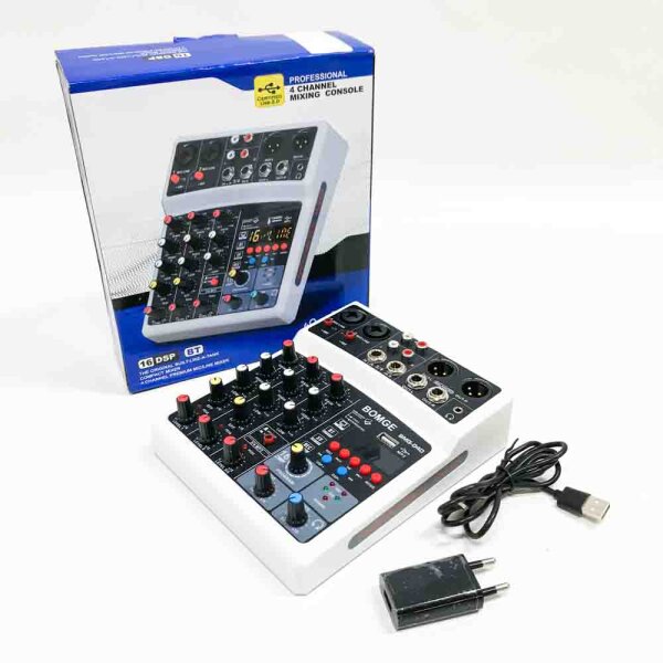 BOMGE 4-Kanal 16 DSP Echo DJ Audio Sound Mixer Interface Mischpult Karaoke mit MP3 USB Bluetooth Stereo Record (04D-Weiß)