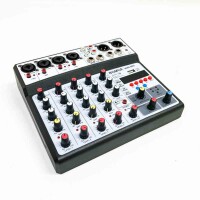 BOMGE 6-Kanal-DJ-Audio-Mixer mit MP3-USB-Bluetooth, 48 V Phantomspeisung, 16 DSP-Echo-Effekte Mixer für Live, Musik, Karaoke, Podcast (schwarz)