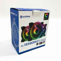 anidees AI Tesseract Duo 120mm 3pcs Doppelter Ring RGB PWM Gehäuselüfter kompatibel mit adressierbar 5V 3Pin ASUS Aura SYNC/MSI Mystic Sync/GIGABYTE Fusion, RGB Header auf MB, mit Fernbedienung