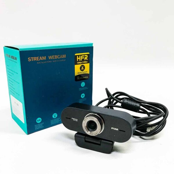 Ifoair Webcam 1080p Full HD with dual-MIC frenzy/autofocus/underground correction function Streaming webcam for PC/laptop/Mac. Plug-and-play USB for video calls, study and conferences