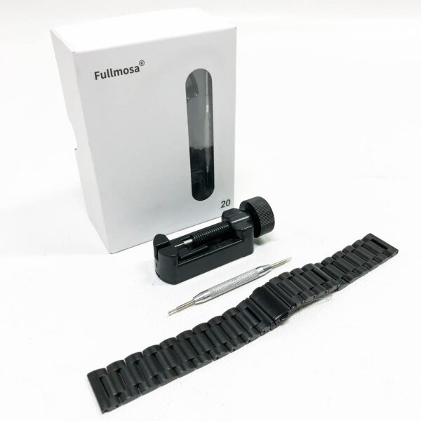 Fullmosa stainless steel watch strap, metal watch straps with quick release suitable for men and women, 20 mm black