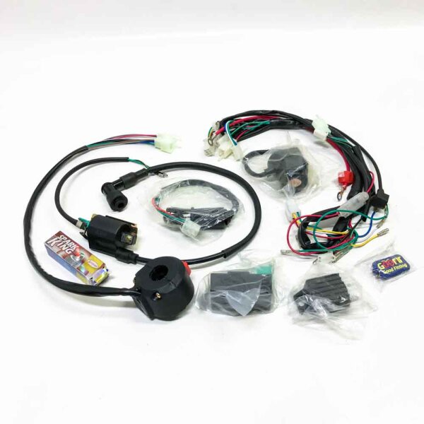 GOOFIT 50cc 125cc Volle Elektrik Kabelbaum Spule Gleichrichter CDI Ersatz für ATV Solenoid Zündkerze Quad Pitbike Dirtbike Buggy Go Kart Kits