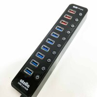 Atolla USB-Hub 3.0 / Mehrfachsteckdose mit 11 Ports, USB 7 Ports, Datenübertragung 5 Gb/s + 4 Ports, intelligentes Laden mit Schalter und LEDs für einzelne Stromversorgung und Adapter 12 V / 4 A, leichte Kratzer