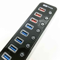 Atolla USB-Hub 3.0 / Mehrfachsteckdose mit 11 Ports, USB 7 Ports, Datenübertragung 5 Gb/s + 4 Ports, intelligentes Laden mit Schalter und LEDs für einzelne Stromversorgung und Adapter 12 V / 4 A, leichte Kratzer