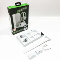 FASTSNAIL Vertikaler Ständer kompatibel mit Xbox Series S, Lüfter Kühler Kompatibel mit Xbox Series S Konsole mit Controller Ladestation, 2 x 1400mAh Akkus und Headset Ständer(weiß)