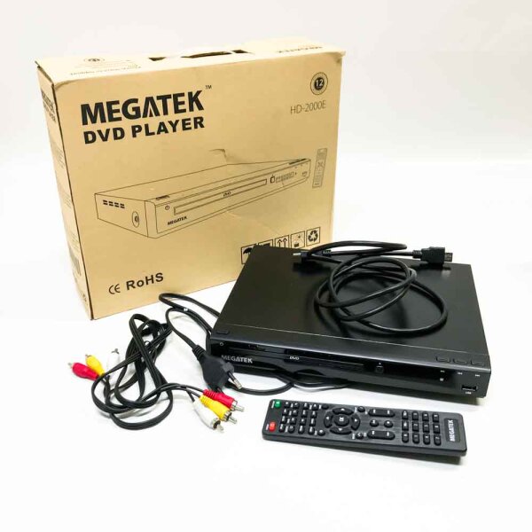 Megatek HD-2000E region-free DVD player / CD player with HDMI connection (1080p upscaling), USB Media Link, coaxial digital audio, metal housing, with remote control and HDMI cable