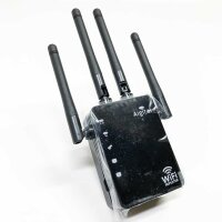 AC1200 WLAN Repeater Dual Band (867MBit/s 5GHz + 300MBit/s 2,4GHz) WLAN Verstärker mit 2-LAN-Port und 4 Externe Antennen kompatibel zu Allen WLAN Gerätenn, Elegantes Compact Design- 802.11AC/B/G/N (schwarz)