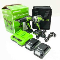 GreenWorks GD24DD35K2 Bohr screwdriver and GD24ID200...