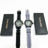 Lancardo Herren-Quarz-Armbanduhr, japanisches Uhrwerk, 3 Zifferblätter, digitales wasserdichtes Silikonarmband (2 Farben/Stück grau une schwarz)
