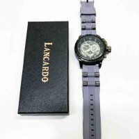 Lancardo mens quartz bracelet, Japanese clockwork, 3 dials, digital waterproof silicone bracelet (gray)