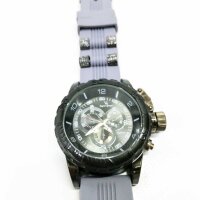 Lancardo Herren-Quarz-Armbanduhr, japanisches Uhrwerk, 3 Zifferblätter, digitales wasserdichtes Silikonarmband (grau)