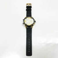 Lancardo mens quartz wristwatch, leather bracelet, 3 time zones, white waterproof digital dial