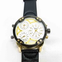Lancardo Herren-Quarz-Armbanduhr, Lederarmband, 3 Zeitzonen, weißes wasserdichtes digitales Zifferblatt