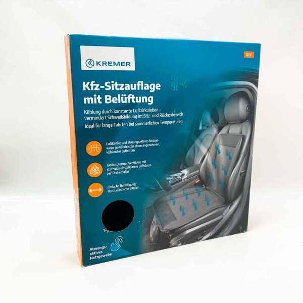 KREMER Sitzauflage mit Belüftung, Universell und flexibel einsetzbar – Autositz, Buggy, Fahrradanhänger etc., Auto Kühlmatte, Klima Sitzauflage (Grau)