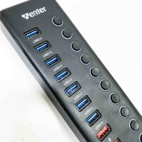 WENTER Hub USB 3.0, 11 und 1, 7 USB 3.0-Anschlüsse und 4 LED-Schnellladeanzeigen mit 36-W-Ladeadapter für PC, Windows, Mac OS