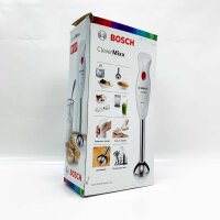 Bosch Stabmixer CleverMixx MSM24510, Edelstahl-Mixfuß, Mix- und Messbecher, Schneebesen, leichtes Gehäuse, 4-Klingen-Messer, einfache Reinigung, 400 W, weiß/rot