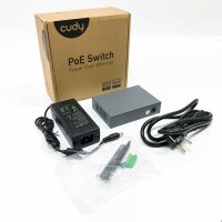 Cudy GS1005P 5-Port Gigabit PoE+ Switch 60W, 4 * 10/100/1000Mbit/s PoE+ Ports, 802.3af / 802.3at, Desktop- und Wandmontage, Plug-and-Play, Metallgehäuse