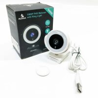 Nexigo N660E streaming web camera, webcam with 1080 P, ring light and software control, adjustable brightness, privacy screen, 2 microphones with noise suppression, for zoom, skype, teams, white