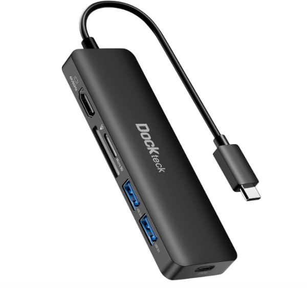 Dockteck USB C Hub 4K 60Hz, 6 in 1 USB C adapter with 100W PD Power Delivery, 2 USB 3.0, SD/microSD for MacBook Pro, iPad Pro, XPS 13, Surface Pro 8