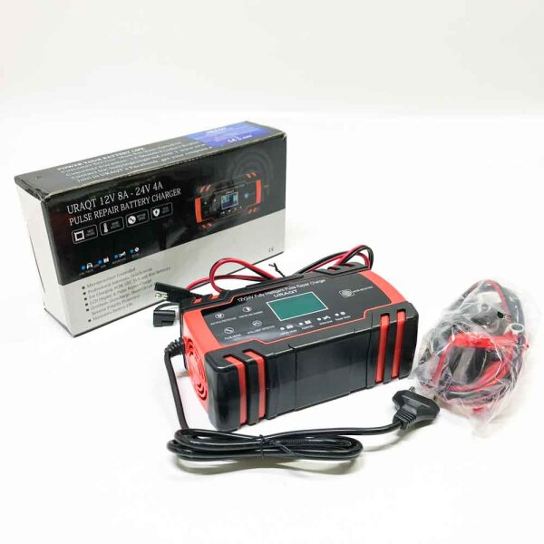 URAQT Ladegerät für Autobatterie, 12V/24V Vollautomatisches Intelligent Ladegerät mit LCD-Touchscreen, Erhaltungsladegerät und Desulfator für Auto, Motorrad, LKW, PKW, Boot, Wohnmobil und Wohnwagen, Orange