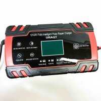 URAQT Ladegerät für Autobatterie, 12V/24V Vollautomatisches Intelligent Ladegerät mit LCD-Touchscreen, Erhaltungsladegerät und Desulfator für Auto, Motorrad, LKW, PKW, Boot, Wohnmobil und Wohnwagen, Orange