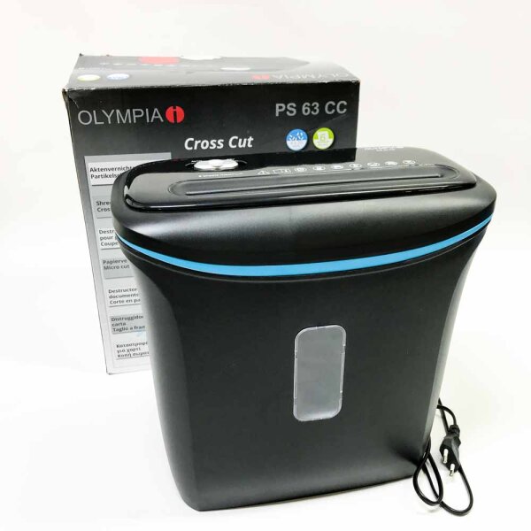 Olympia PS 63 files, up to 6 sheets, particle cut, safety level P-4, with credit cards-file shredder, including 12-liter paper basket, black