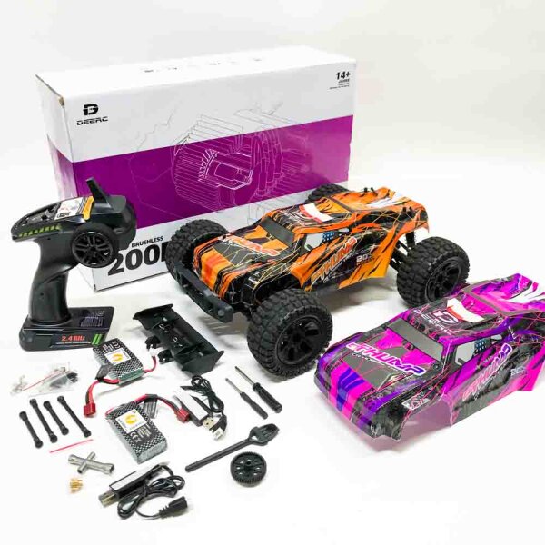 DEERC 200e remote -controlled car with brushless engine, 4WD 1:10 RC Car CAR ADDRACT OFFROAD with 2 batteries 40 min. Long runtime, 45 km/h fast racing car toy car, 2 bowl for children adults