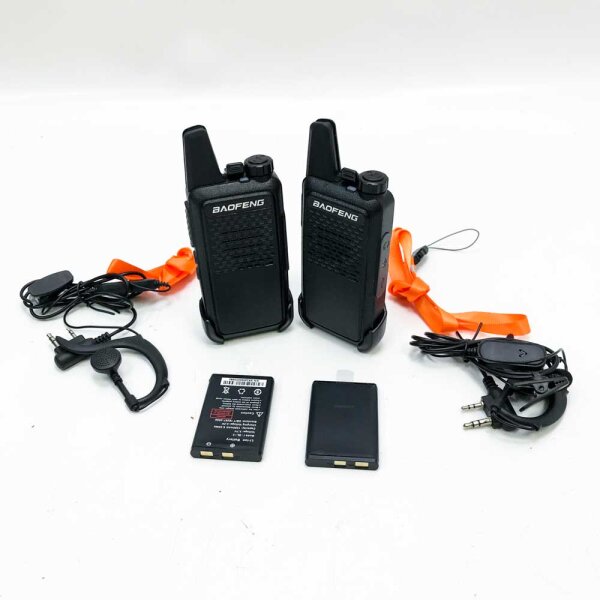 Baofeng GT-22, lizenzfreies PMR 446 Walkie Talkie Set, Profi-Funkgerät, bis zu 3km Reichweite, 16 Kanäle, wiederaufladbares Funkgerät mit Headset (2 Stücke)