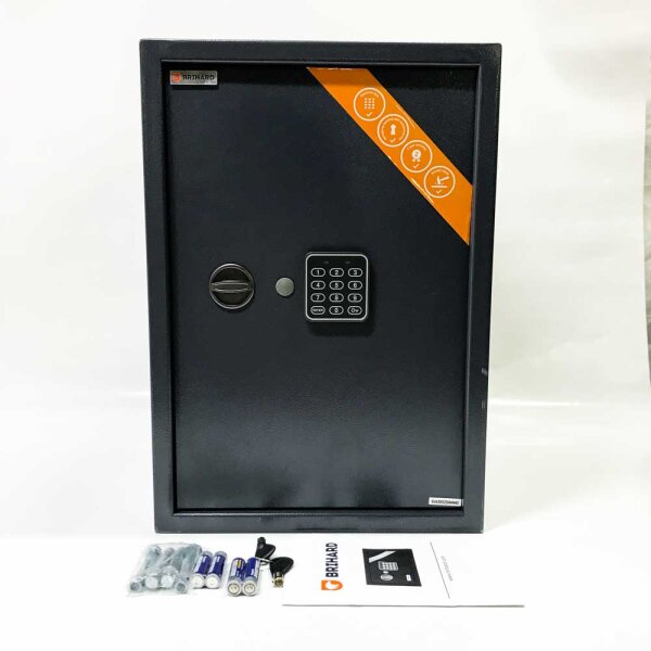 Brihard Business XL Tresor Safe mit Elektronischem Schloss, 50x35x36cm (HxWxD), Titan Grau