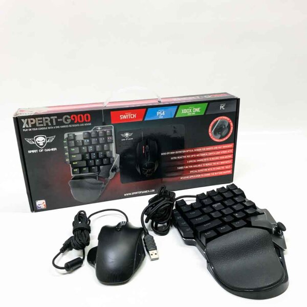 Spirit Of Gamer - Xpert G900 Converter - Pack 3 in 1 RGB-Tastatur + Maus + Mauspad für PS4-, XBOX ONE und PC-Konsolen - Opto-mechanische Tastatur Einhandschalter rot - Maus 7 Tasten 3200 DPI