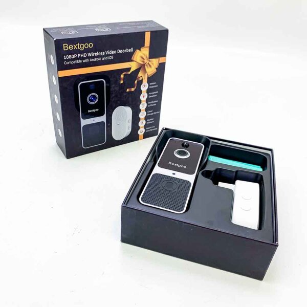 Doorbell with camera, Bextgoo video door intercom, video doorbell with chime, 1080P FHD resolution, IP66 weatherproof?Cloud storage·Humanoid motion detection?