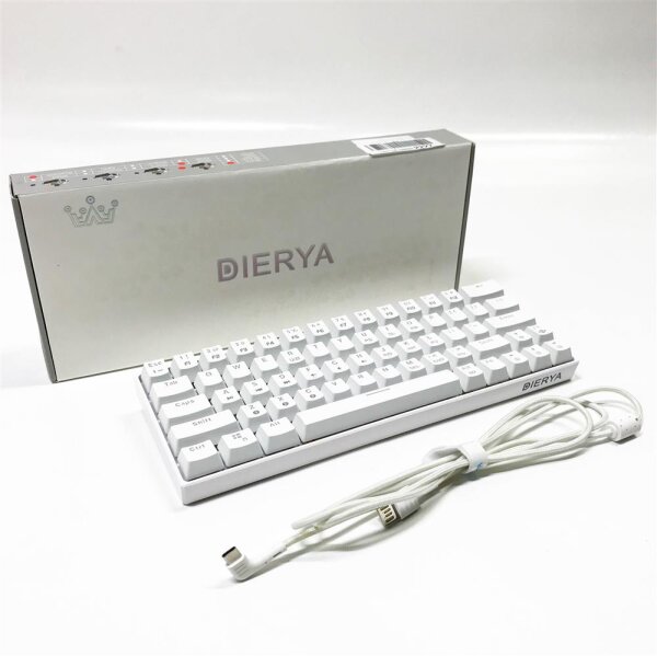 DIERYA DK61E 60% Mechanische Gaming-Tastatur,Gateron Optischer Hot-Swap Schalter RGB-Hintergrundbeleuchtung Kabelgebundene PBT Tastenkappe Wasserdicht Compact 61 mit vollen programmierbaren Tasten (weiss/QWERTY)