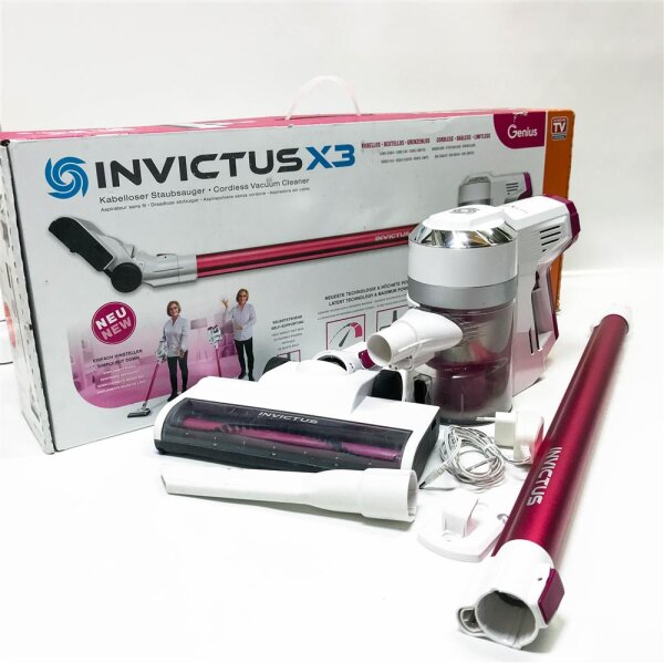 Genius Invictus X3 Akkustaubsauger (11 Teile) Beutelloser & kabelloser Staubsauger, 150 Watt, LED-Spot-Lichter, Lithium-Ionen Akku (20 Min. Laufzeit), Freistehfunktion