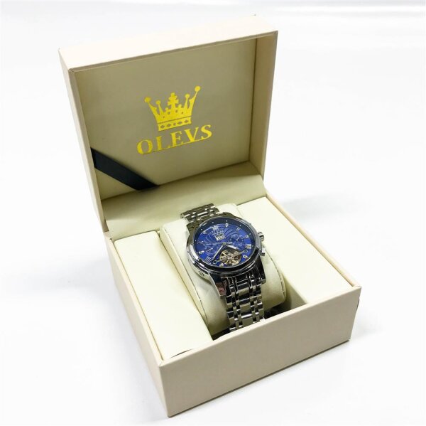 OLEVS Mens Watches Automatic Skeleton Mechanical Golden Dress Watch with Diamond Tourbillon Day Date Waterproof Luminous Two-Tone Watch (Silver)
