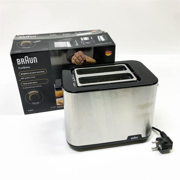 Braun PurShine Toaster HT1510 BK – Doppelschlitz-Toaster, 8 Röstgrade, Aufwärm- & Auftaufunktion, Ausziehbare Krümelschale, 900 Watt, Schwarz