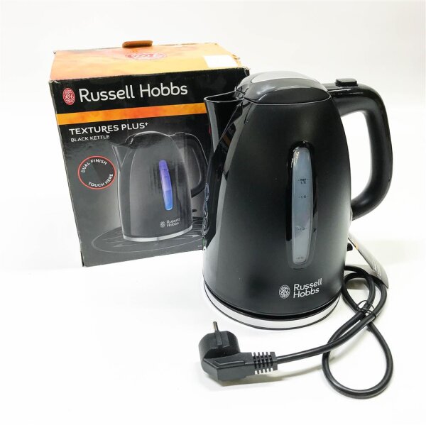 Russell Hobbs kettle Textures+, 1.7l, 2400W, LED lighting, quick cooking function, optimized spill, removable limestone filter, tea cooker black 22591-70 [Energy class A +++] [Energy class A +++]