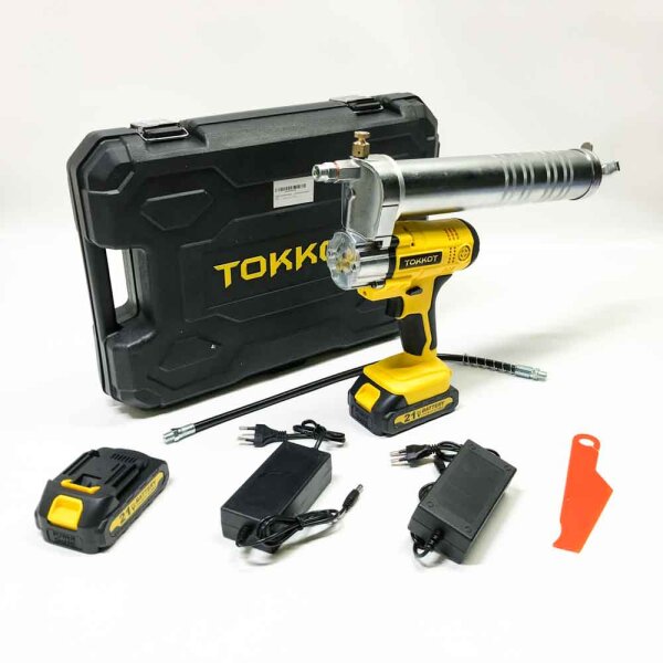 TOKKOT electrical fat press, 20 V Professional cordless high pressure lubricating presses, 10000 PSI, 2-battery kit with a carrying bag