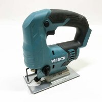 WESCO battery jigsaw, 18V 2.0Ah jigsaw with 2.0Ah battery and charger, 4-step pendulating, slanted cut ± 45 °, 19 mm saw blade stroke, maximum cut 65 mm, 10 leaves, toolless saw blade change