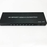 HDMI KVM Switch 8 Port 4K@30Hz, HDMI Umschalter KVM mit IR-Fernbedienung und 8 Pcs KVM Cables, Unterstützt USB2.0-Gerät Tastatur Maus Festplatten und Drucker