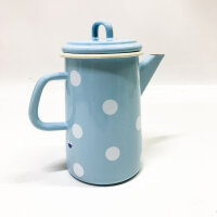 Mouth enamel - coffee pot, teapot - 1.6 liters - light blue with white dots - nostalgic